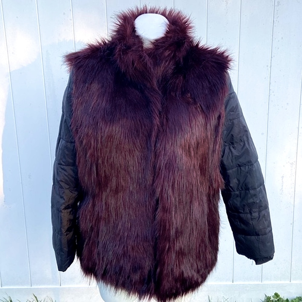 Maroon/Pink Faux Fur Reversible Winter Coat - XL Vintage
